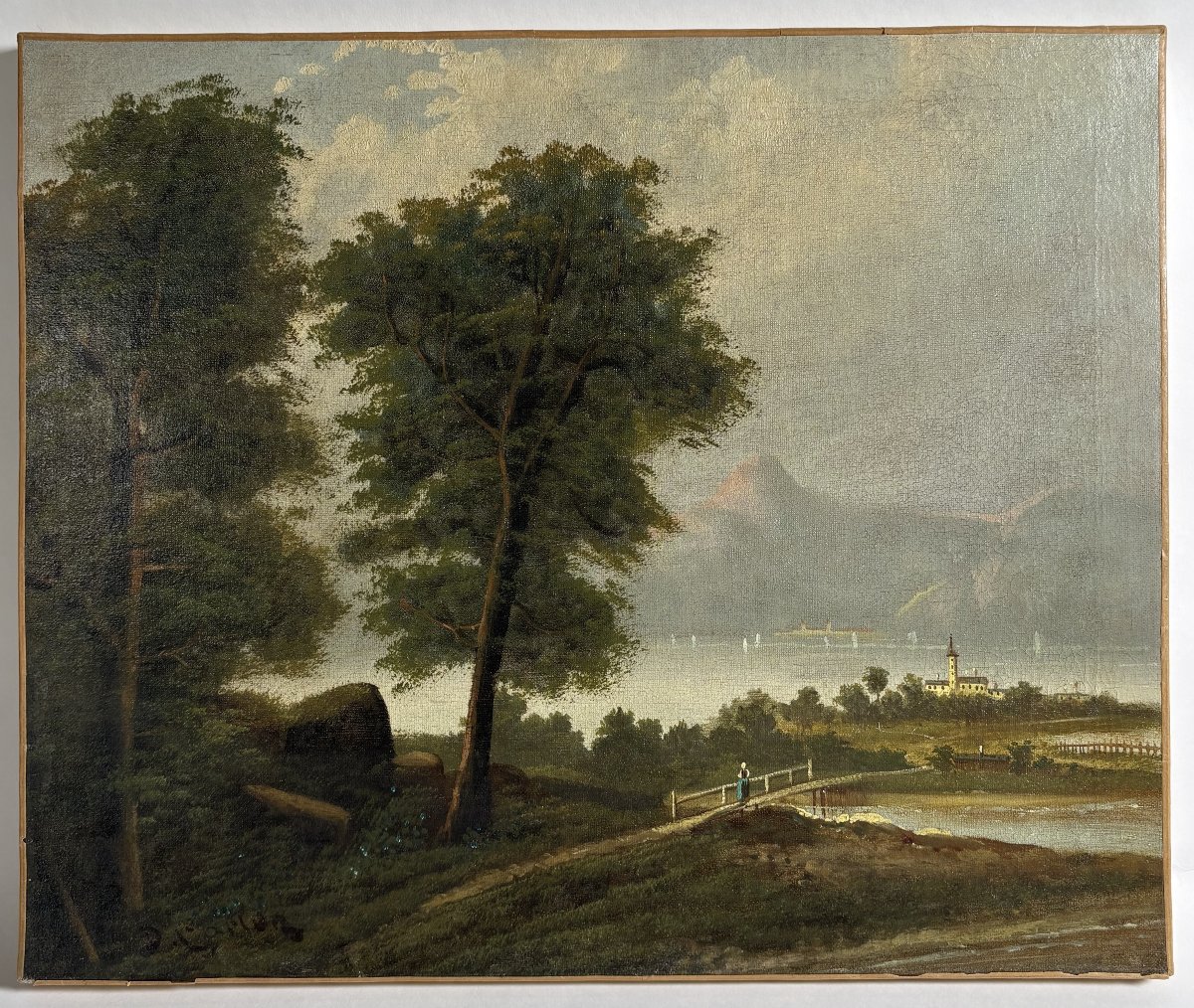École française (XIX) - Paysage au bord du lac Léman
