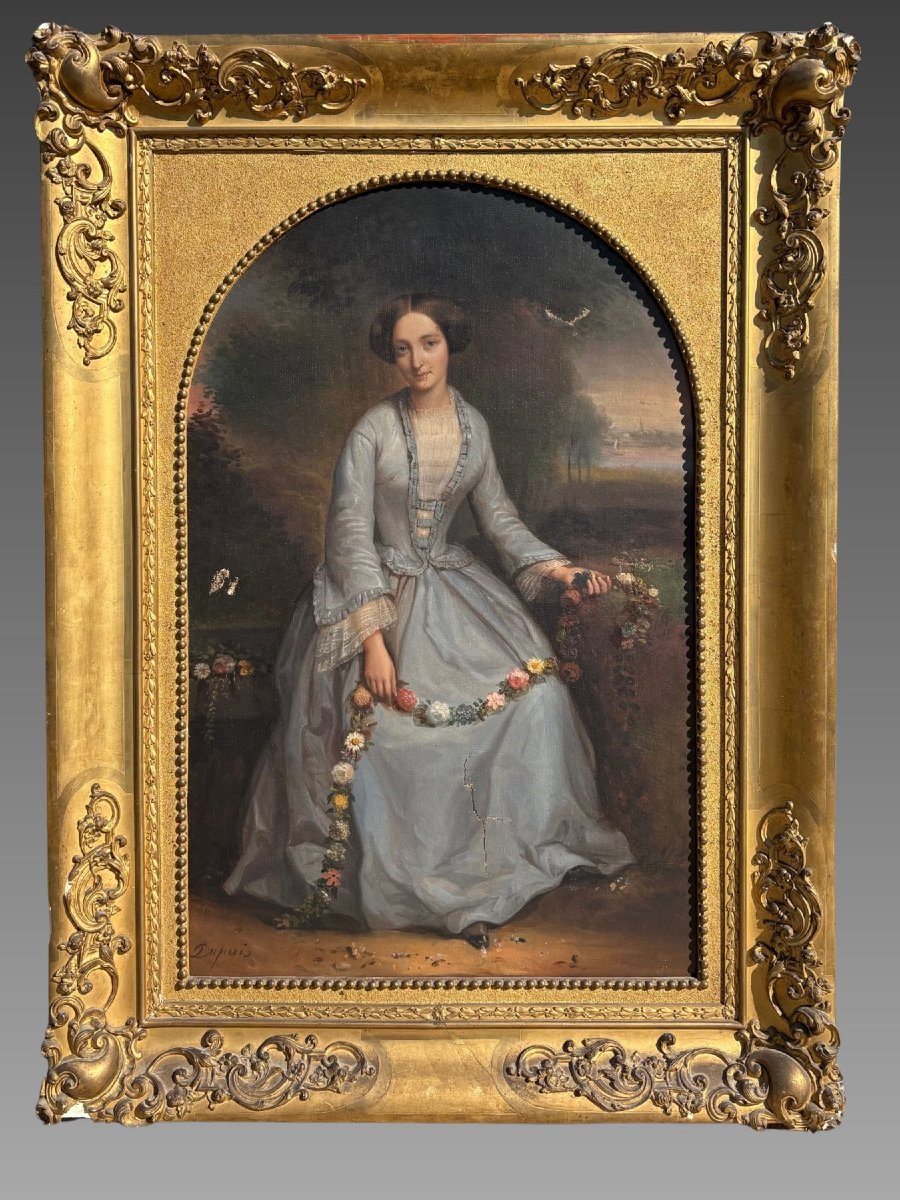 Pierre Dupuis (1833-1915) - Portrait d'une jeune fille aux fleurs