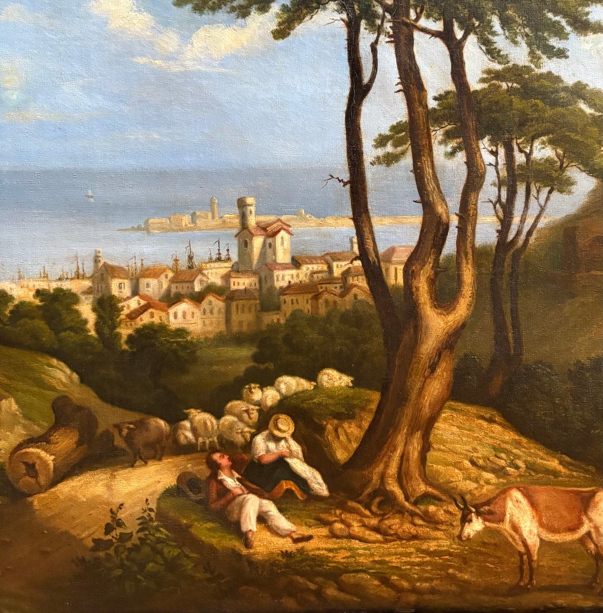 Ecole Française du XIXeme siecle - Paysage Méditéranéen, vue de Sète peinture sur toile-photo-2