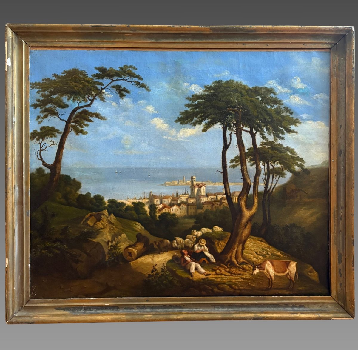 Ecole Française du XIXeme siecle - Paysage Méditéranéen, vue de Sète peinture sur toile