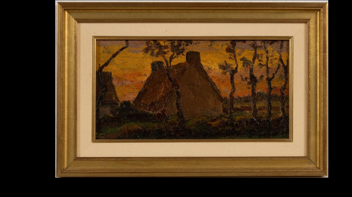 Gustave CARIOT (1872-1950) - Soleil couchant en Bretagne, Saint Brieuc impressionniste