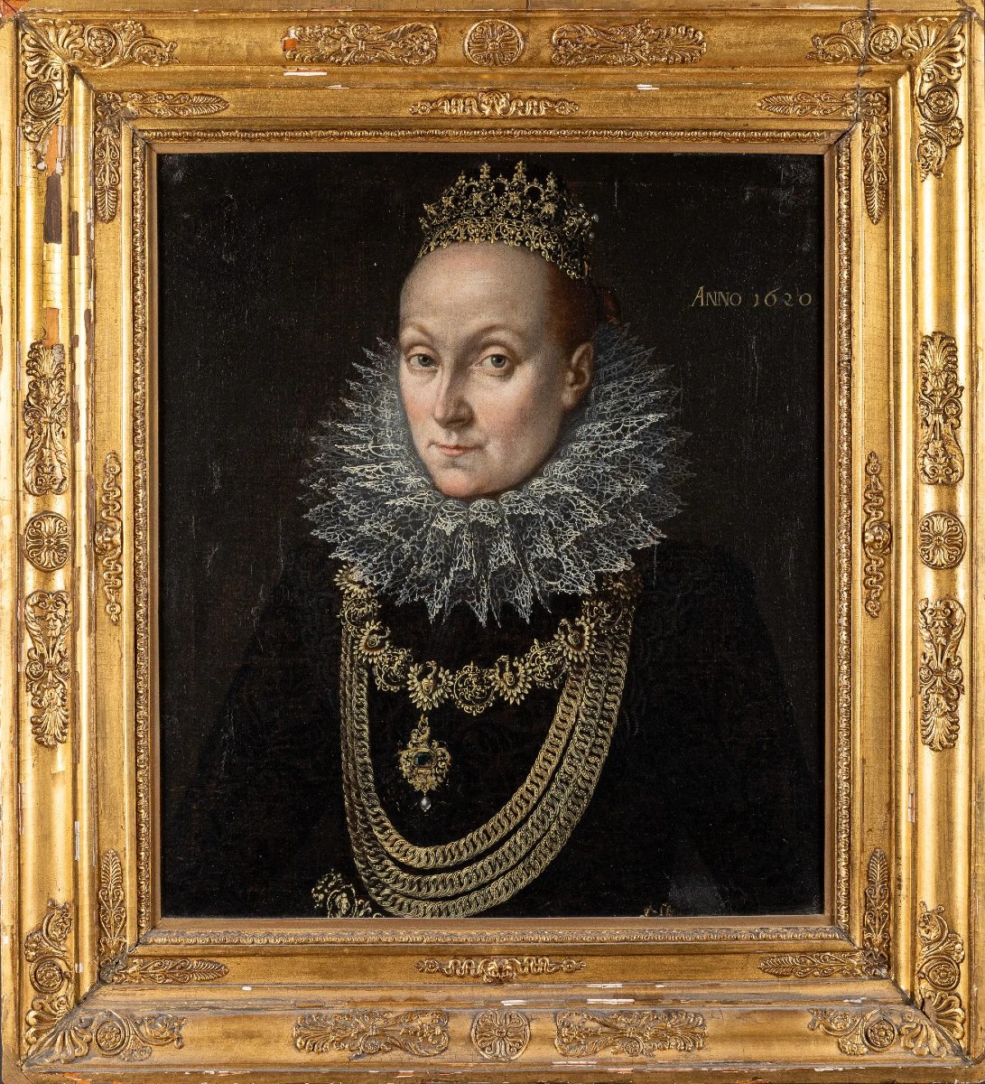 Ecole Flamande (XVII) - Portrait de la reine d’Angleterre Elisabeth Ier huile sur toile