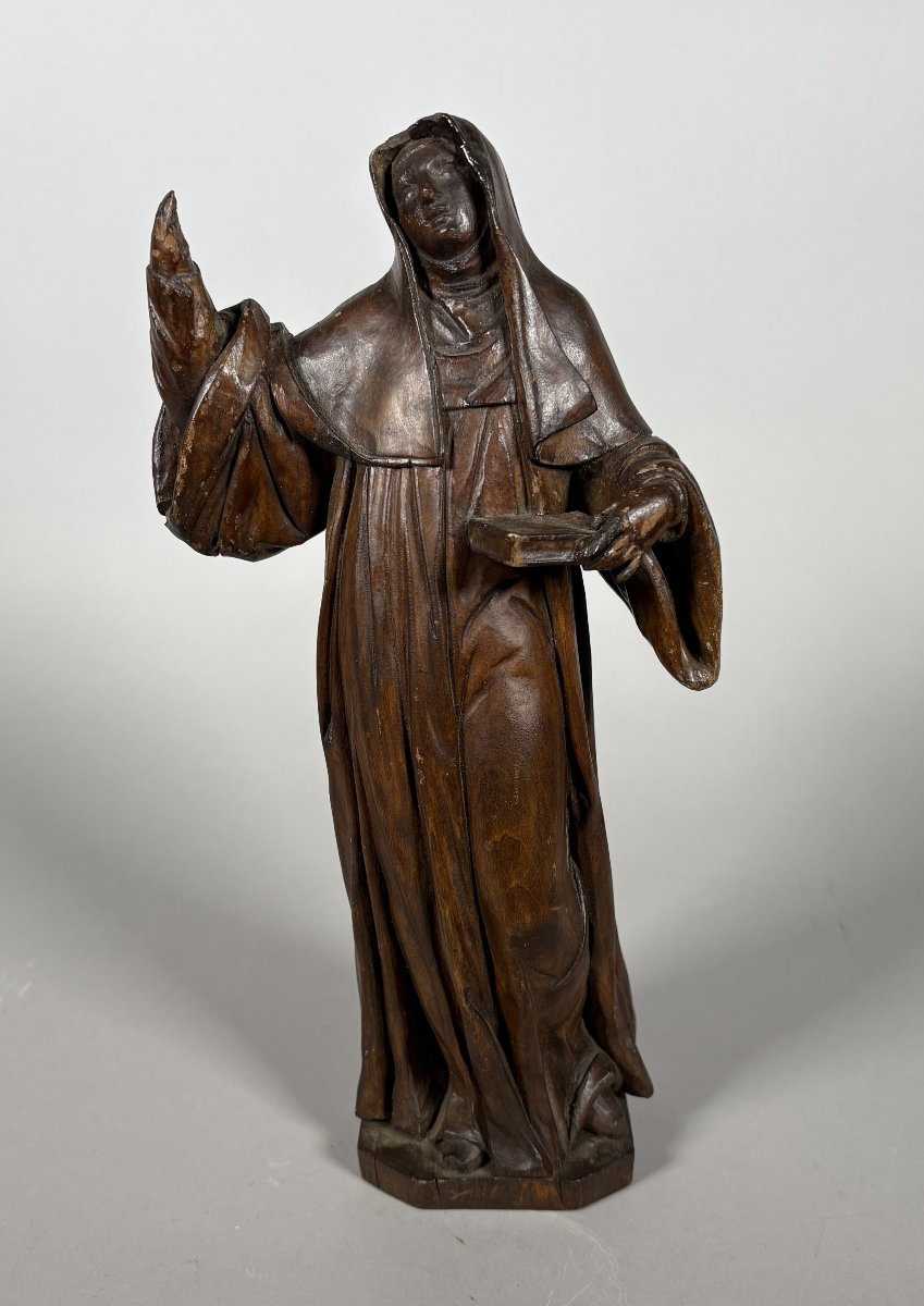 Sculpture, Sainte Anne ou Sainte Brigitte, XVIIème siècle - 46 cm - Bois