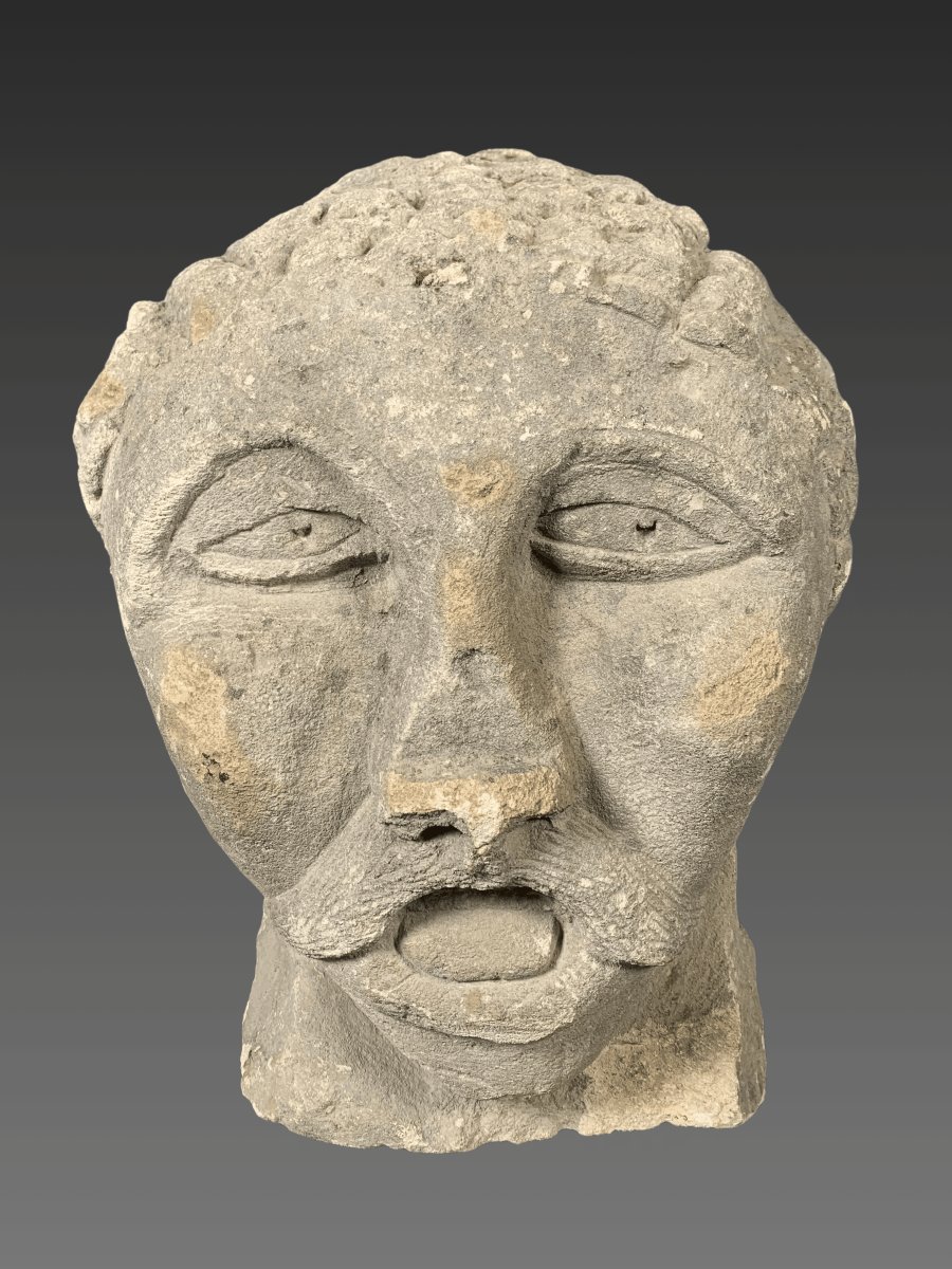 Gallic Sculpture: Celtic Votive Head In Limestone, 2nd–1st Century Bc, Archaeology