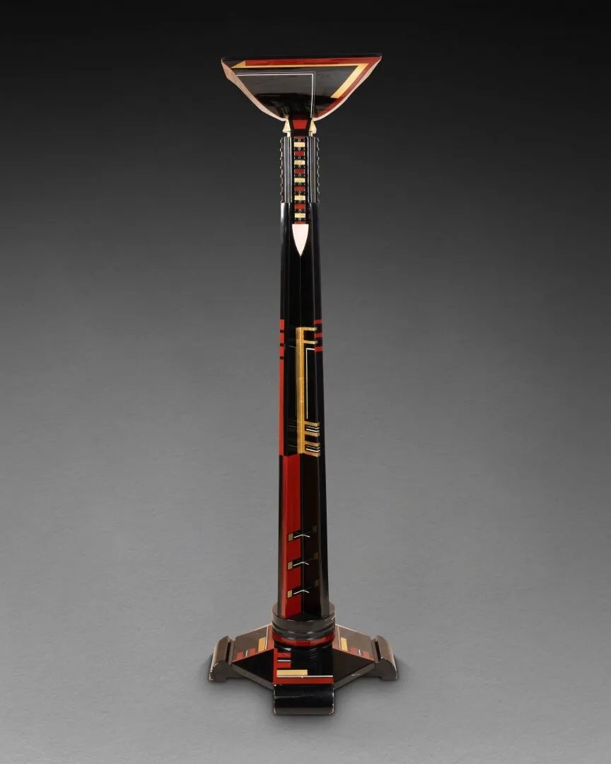 Jean GOULDEN (1878-1946) Lampadaire Art Déco En Laque Géométrique XXeme Siecle-photo-2