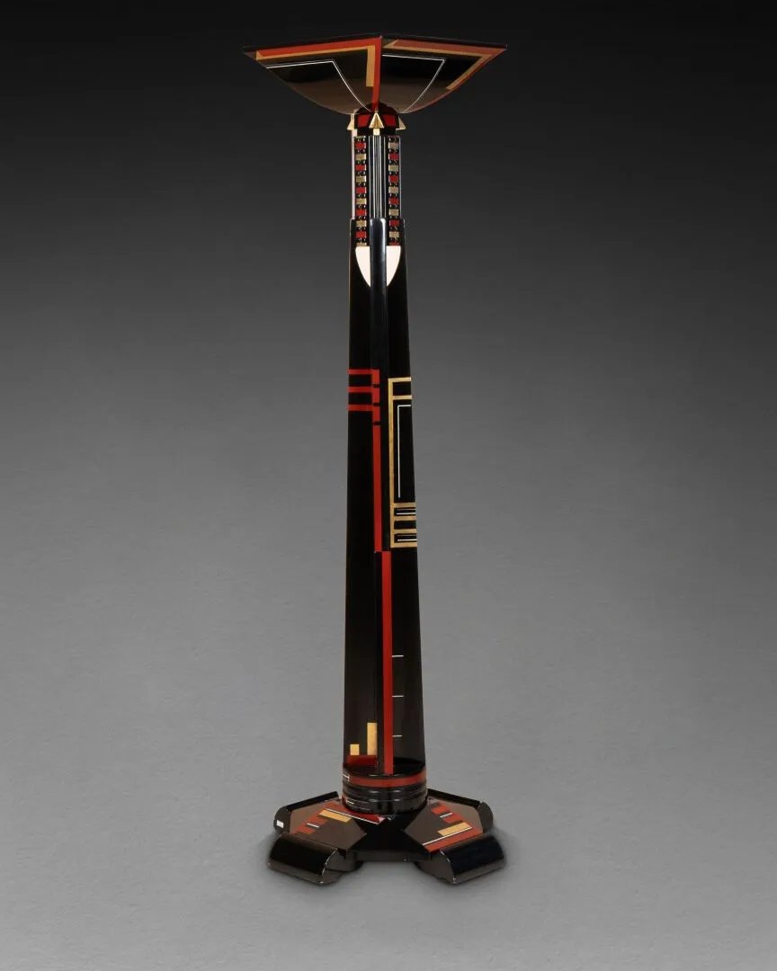Jean GOULDEN (1878-1946) Lampadaire Art Déco En Laque Géométrique XXeme Siecle-photo-3