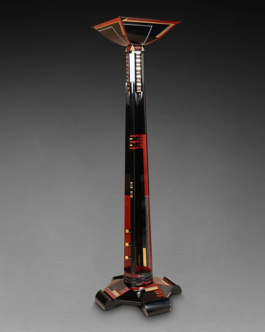 Jean GOULDEN (1878-1946) Lampadaire Art Déco En Laque Géométrique XXeme Siecle