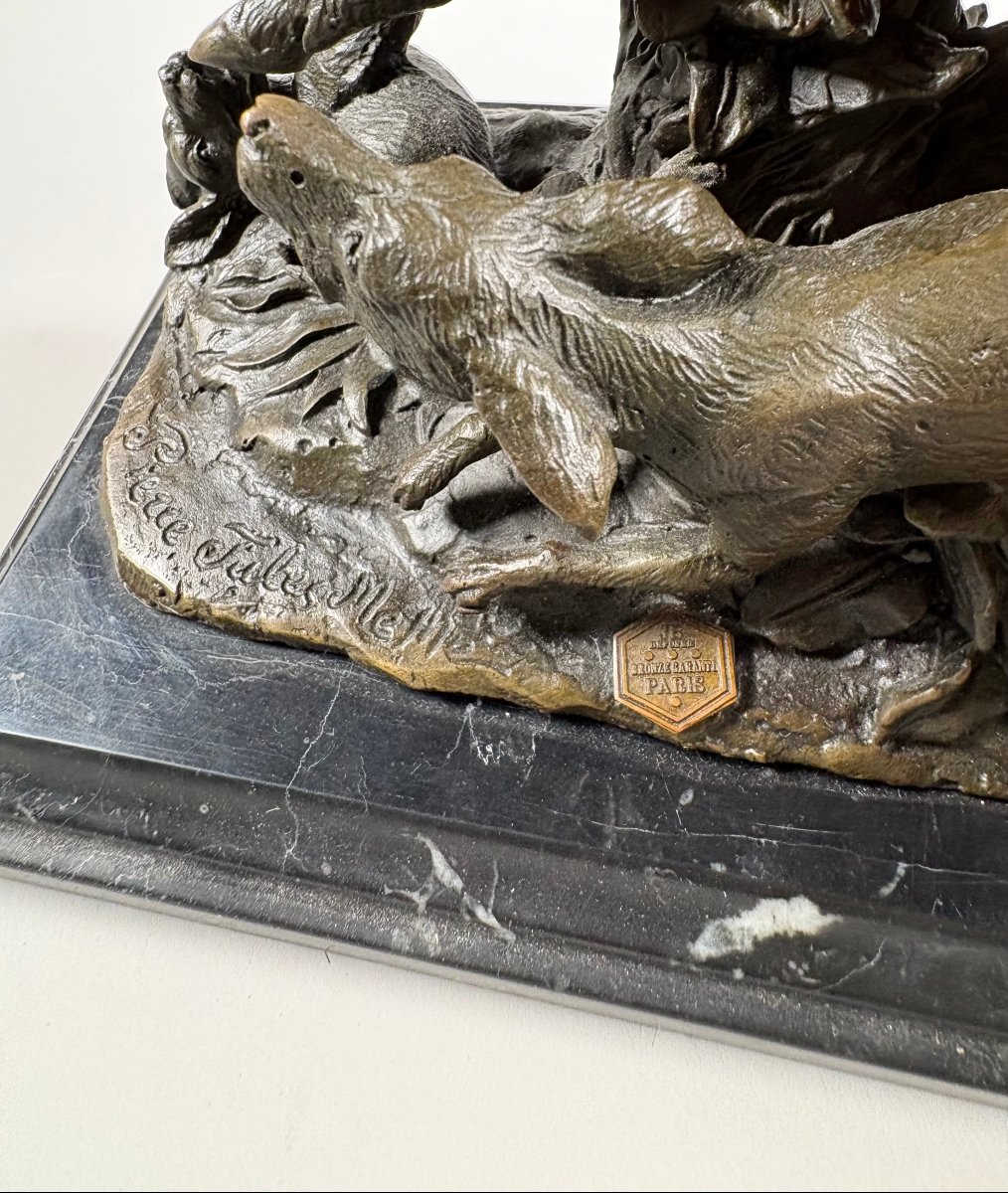 Pierre Jules Mene (1810–1879) Wild Boar Caught By Four Dogs Bronze Sculpture-photo-4