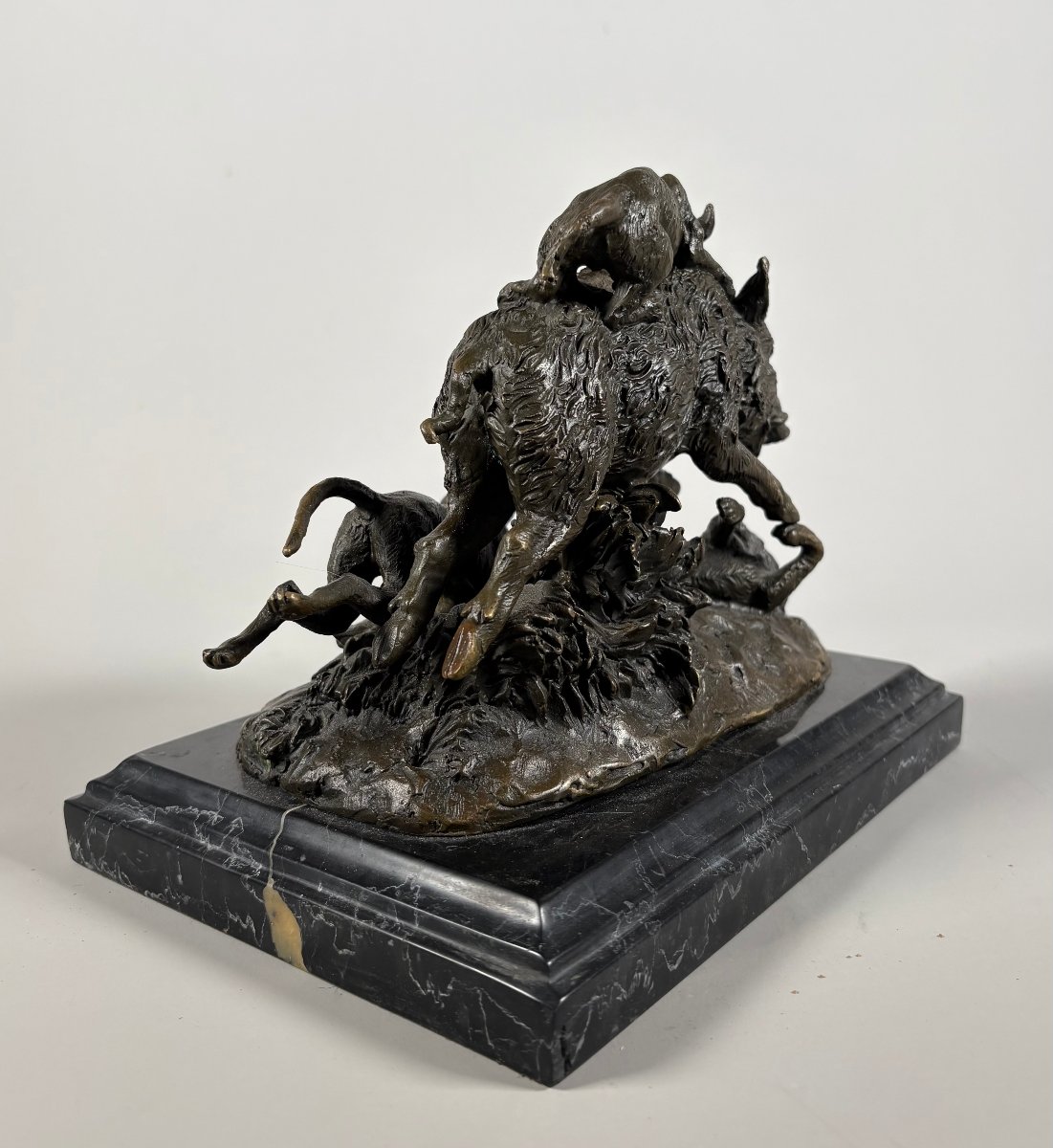 Pierre Jules Mene (1810–1879) Wild Boar Caught By Four Dogs Bronze Sculpture-photo-3