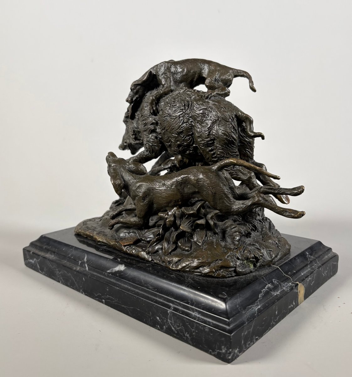 Pierre Jules Mene (1810–1879) Wild Boar Caught By Four Dogs Bronze Sculpture-photo-4