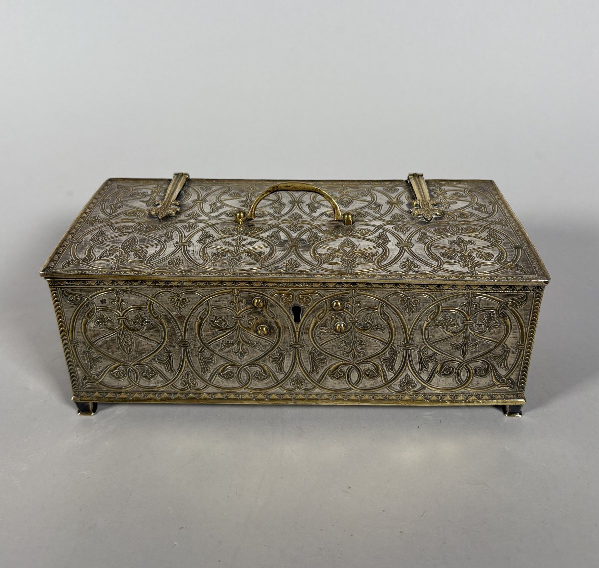  950 Sterling Silver Box In The Neo-gothic Renaissance Style, 19th Century-photo-2