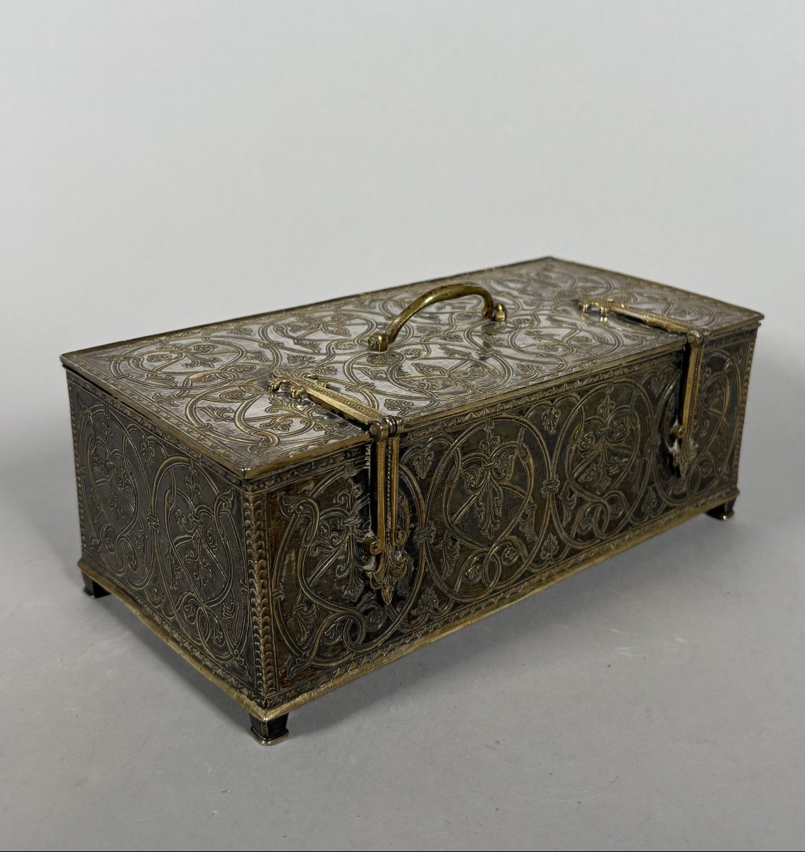  950 Sterling Silver Box In The Neo-gothic Renaissance Style, 19th Century-photo-4