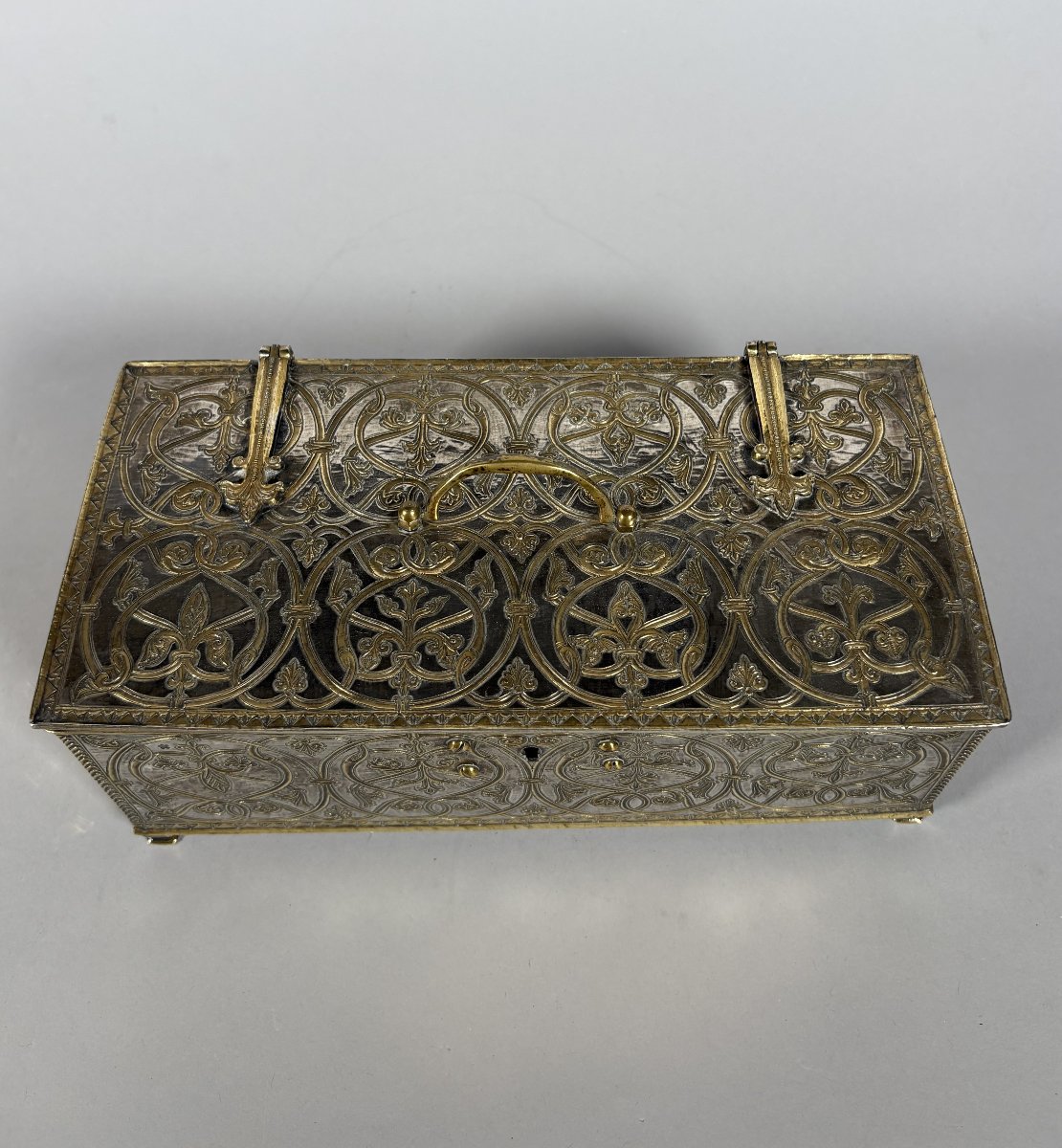  950 Sterling Silver Box In The Neo-gothic Renaissance Style, 19th Century-photo-3