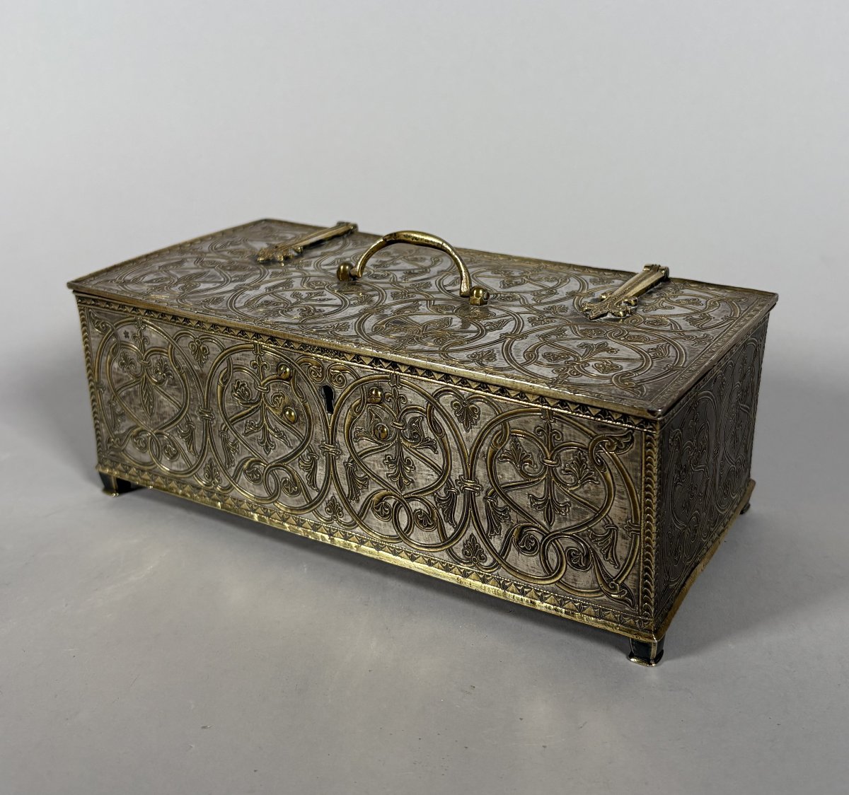  950 Sterling Silver Box In The Neo-gothic Renaissance Style, 19th Century