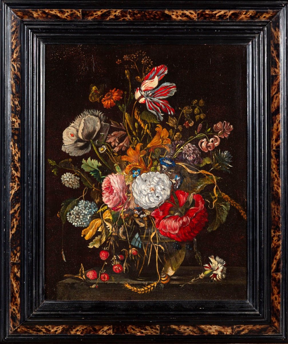 17th-century Flemish School Oil Painting On Canvas: Still Life With A Bouquet Of Flowers
