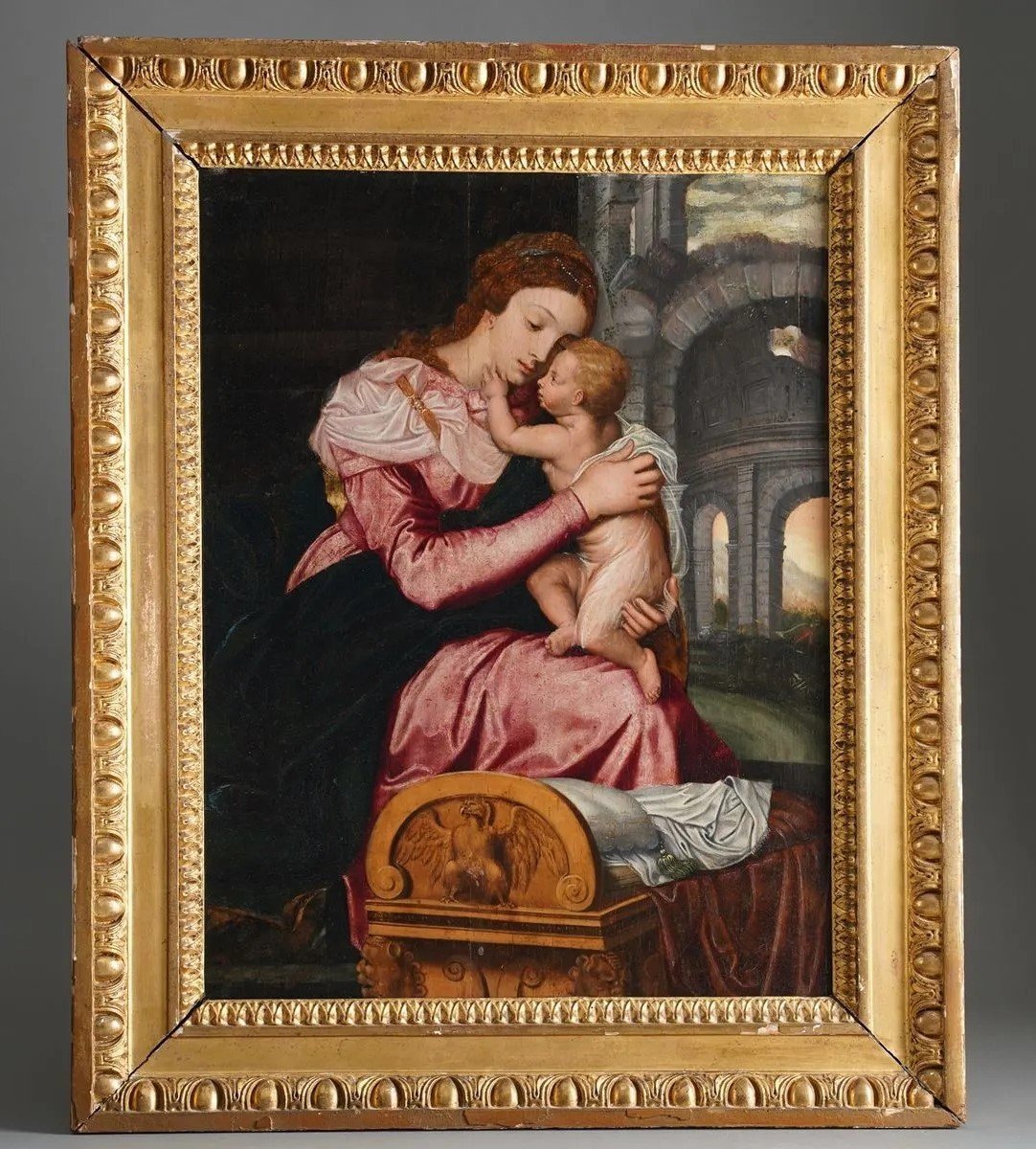  Willem Key (1516–1568) Virgin And Child: The Flight Into Egypt, Oil Painting, 16th Century 