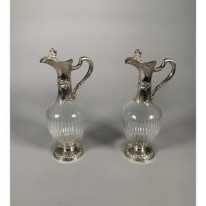 Pair Of Crystal And Silver Ewers Second Half Of The 19th Century