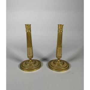 Empire Period Candlesticks In Gilt Bronze, Early 19th Century
