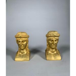 Paire De Bustes En Bronze Doré Fin XVIIIème Siècle époque Directoire