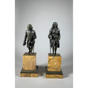 Paire De Sculptures De Rousseau Et Voltaire d'Après Jean-claude-joseph Rosset (1706 - 1786) XIX