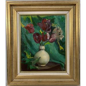 André Lhote (1885-1962) Huile Sur Toile  Bouquet De Tulipes Nature Morte XXeme Siecle Moderne