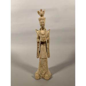 Sculpture Chine Dynastie Tang (618 - 907 Ap. J.c.) Mingqi Dame De Cour En Terre Cuite
