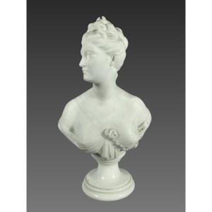 Sculpture En Marbre Blanc Buste De Diane d'Apres Houdon (1741-1828) XIXeme Siecle