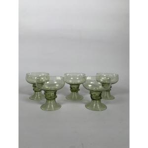 Lot Of 5 Roemer Glasses "rhine Glass" Netherlands In The Style Of The 17th Century Haute Epoque