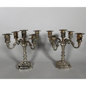 Paire De candelabres aux bras mobiles En Bronze argenté style Louis XV Travail XIXeme siecle
