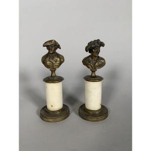 Paire de bustes bronze epoque Louis XVI corsaire Jean Bart et corsaire John Paul Jones XVIIIeme