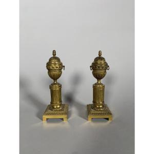 Paire De Bougeoirs Cassolettes En Bronze Doré d'époque Louis XVI