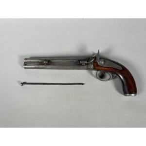 Rare Pistolet d'officier d'état major 1855 à Double Canon Superposé XIXeme