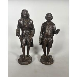 Pair Of Full-length Sculptures Of Voltaire And Rousseau 19th Century Charles X Restoration Period
