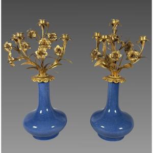 Pair Of Floral Candelabra In The Louis XV Style, From The Napoleon III Era