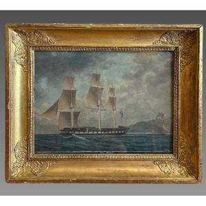 François Geoffroi ROUX (1811-1882) Gouache marine "Frégate HMS Majesty's Ship Amelia"