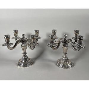 Paire de Candélabres en argent massif 950 style Louis XVI
