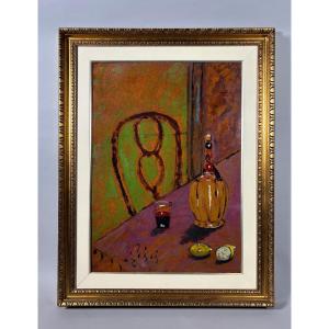 Filippo De Pisis (1896–1956) - Still Life With A Bottle Of Chianti Oil On Panel