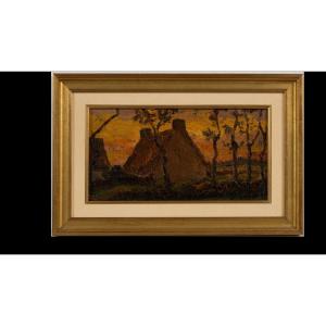 Gustave CARIOT (1872-1950) - Soleil couchant en Bretagne, Saint Brieuc impressionniste
