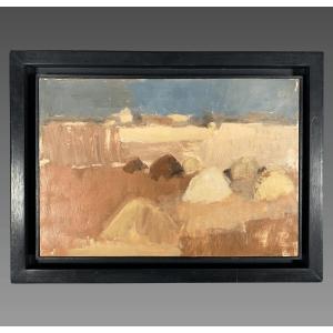 Roger MUHL (1929-2008) Paysage d'un champs moissonné Huile sur toile