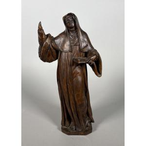 Sculpture, Sainte Anne ou Sainte Brigitte, XVIIème siècle - 46 cm - Bois