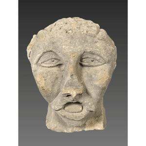 Gallic Sculpture: Celtic Votive Head In Limestone, 2nd–1st Century Bc, Archaeology