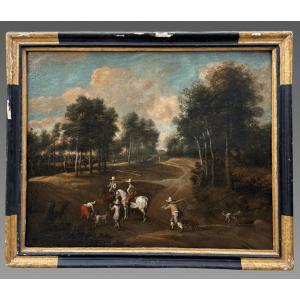 17th-century Flemish School Hunting Scene Oil On Canvas, Circa 1650
