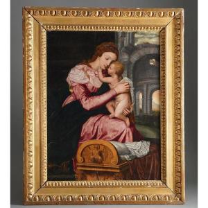 Willem Key (1516-1568 ) Vierge à l'Enfant La Fuite En Egypte Huile Peinture XVIeme