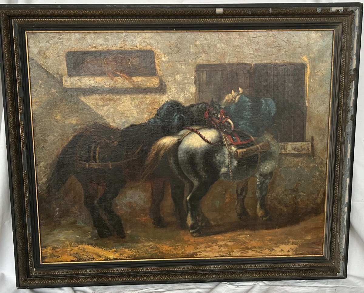 Les Chevaux De Relais Peinture XIX éme Siécle -photo-2