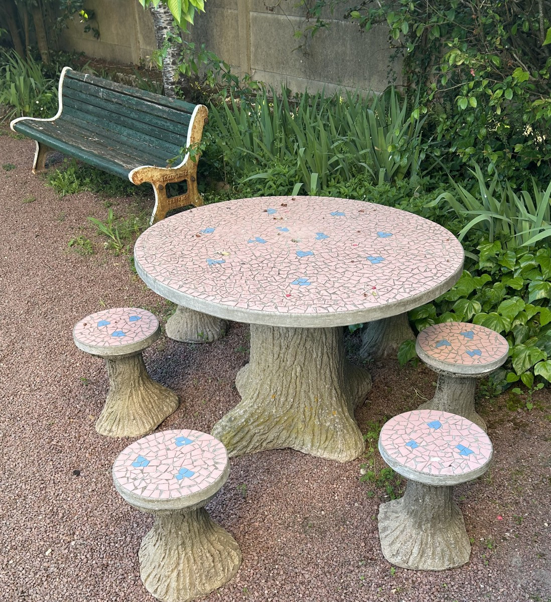 1950s Concrete And Mosaic Table With 6 Seats  -photo-2