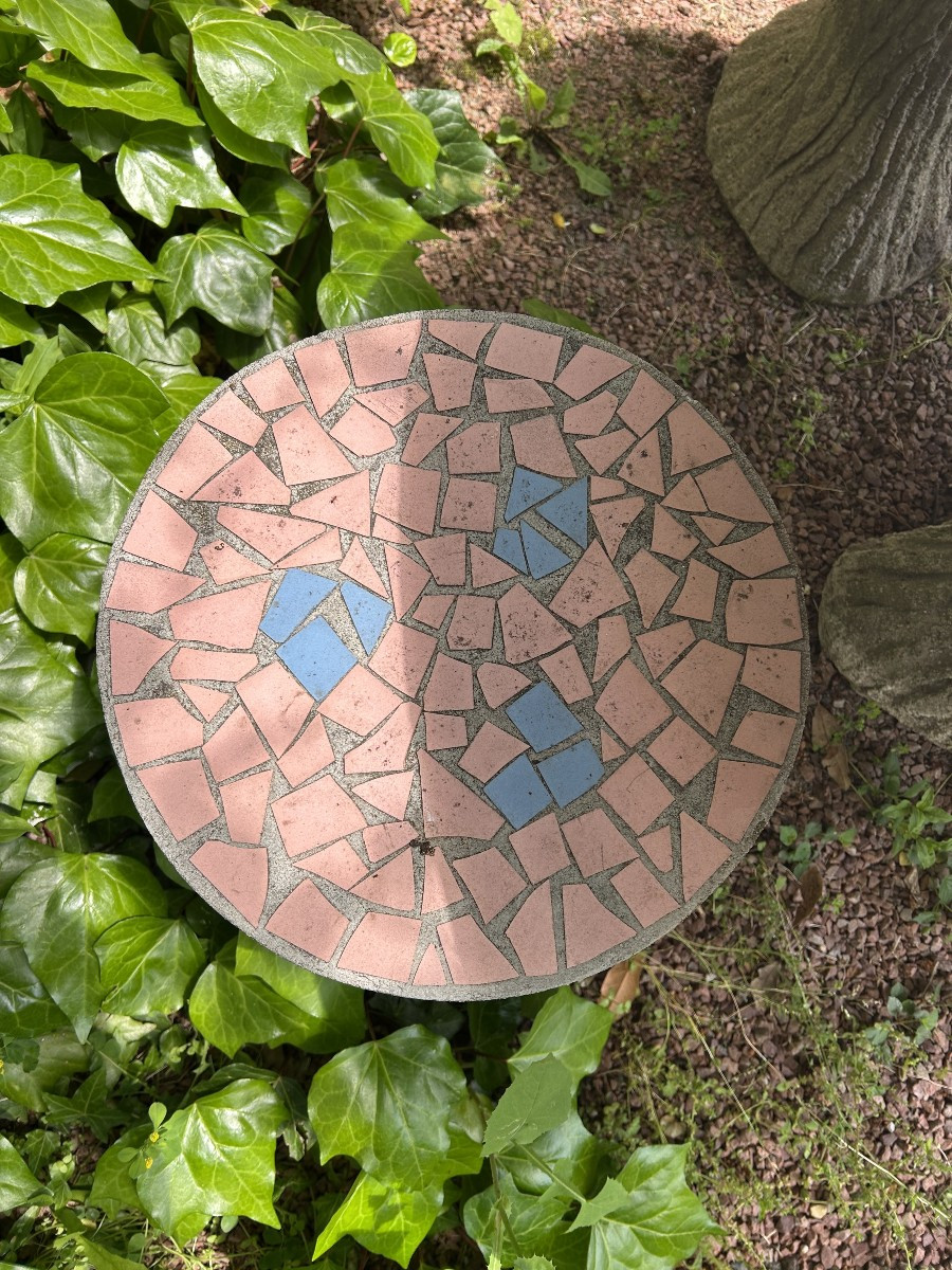 1950s Concrete And Mosaic Table With 6 Seats  -photo-4