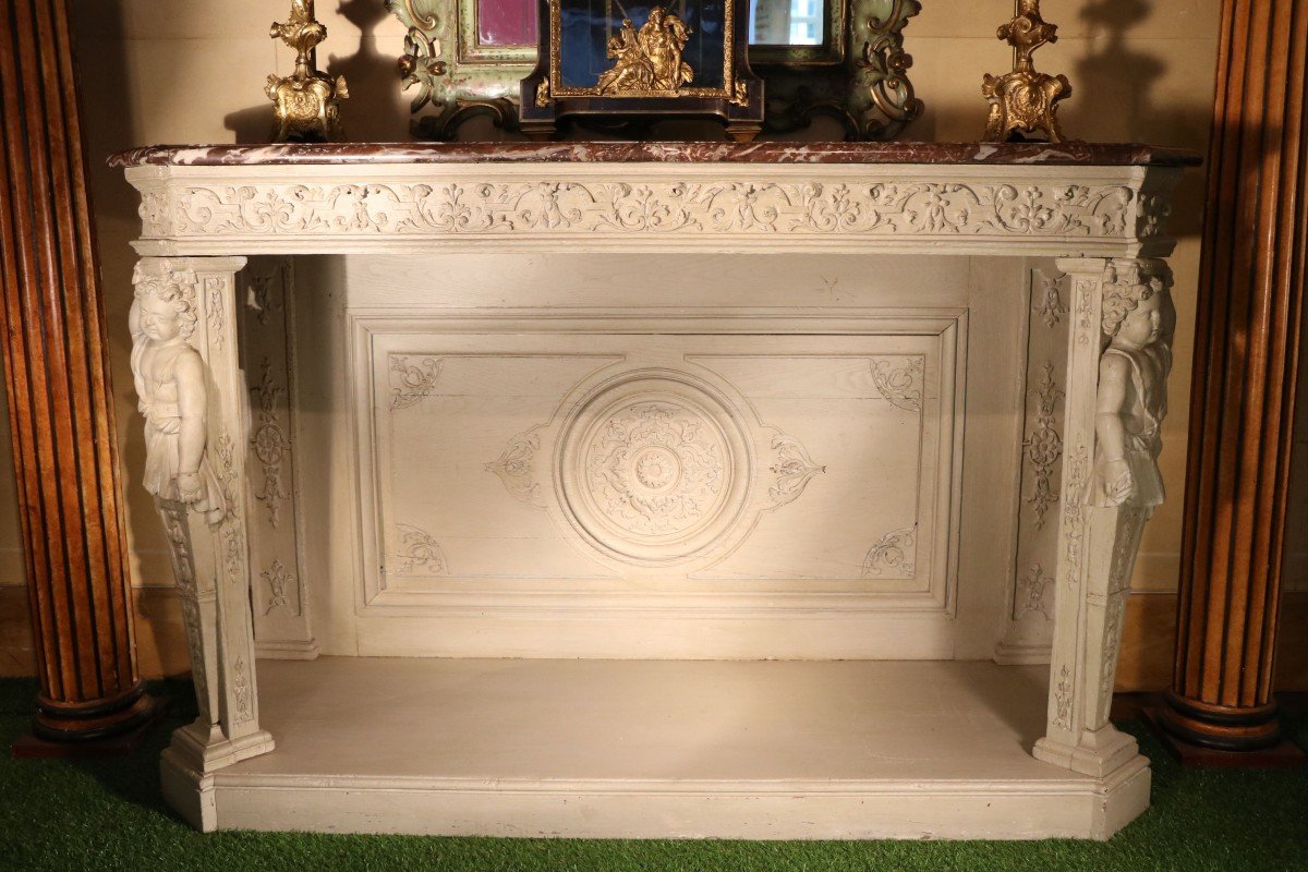 Boiserie Console In Gray Lacquered Wood-photo-2