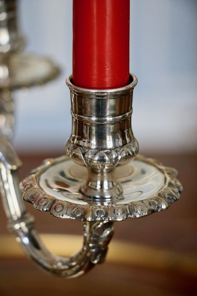 Pair Of Candelabra In Armored Silver Metal-photo-2