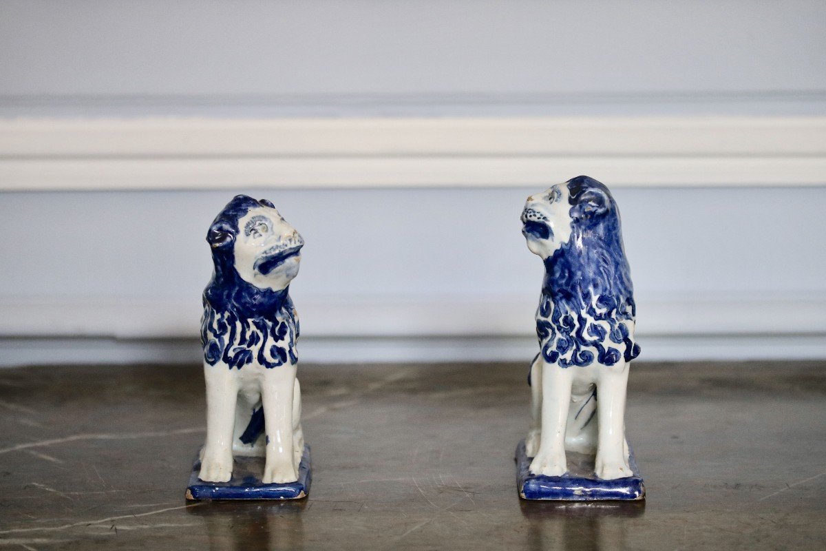 Pair Of Lions In Earthenware From Lille-photo-2