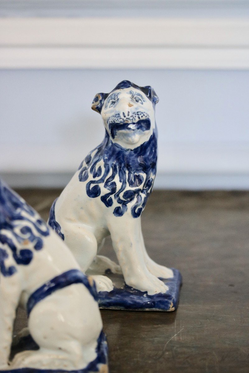Pair Of Lions In Earthenware From Lille-photo-4